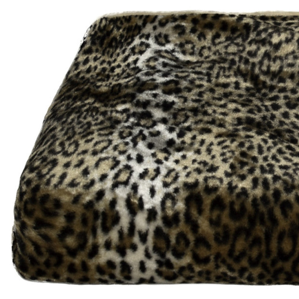 50" X 70" Ivory Black and Brown Faux Fur Animal Print Plush Throw Blanket with Embroidery