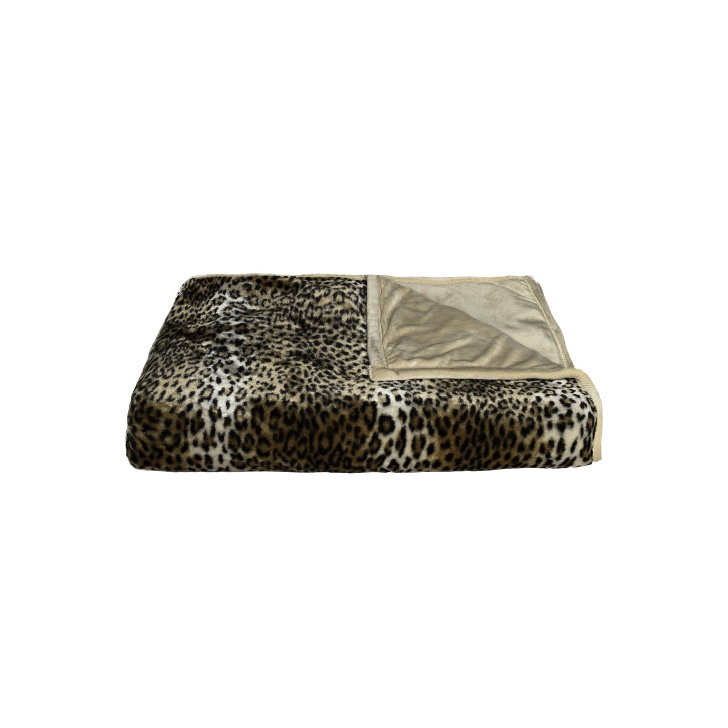 50" X 70" Ivory Black and Brown Faux Fur Animal Print Plush Throw Blanket with Embroidery