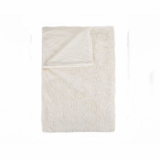 Off White Woven Acrylic Patchwork Plush Throw