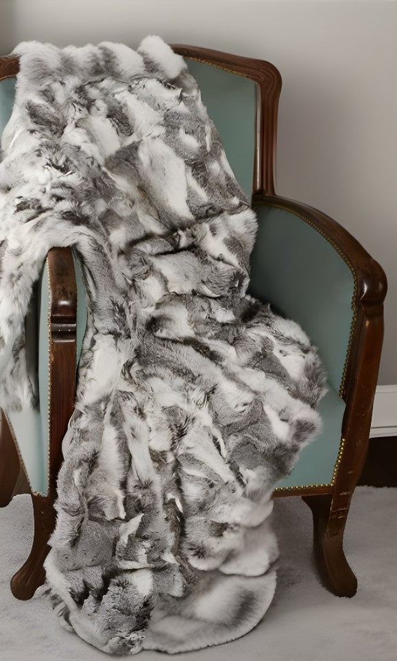 50" X 60" Gray Rabbit Fur Throw Blanket