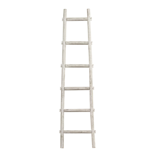 72" White Rustic Six Step Wood Ladder Shelf