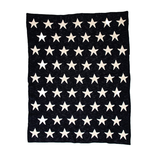 Navy Blue And White Stars Knitted Baby Blanket