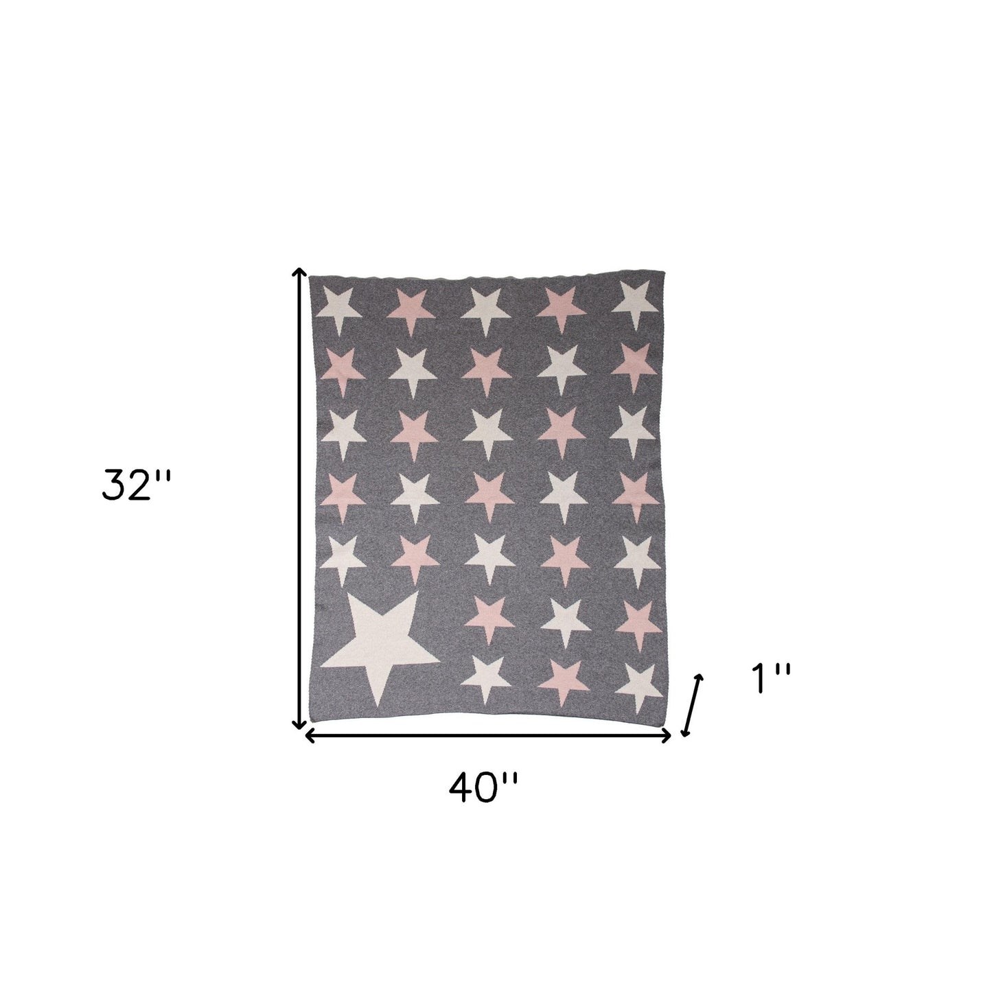 Grey Ivory And Pink Stars Knitted Baby Blanket