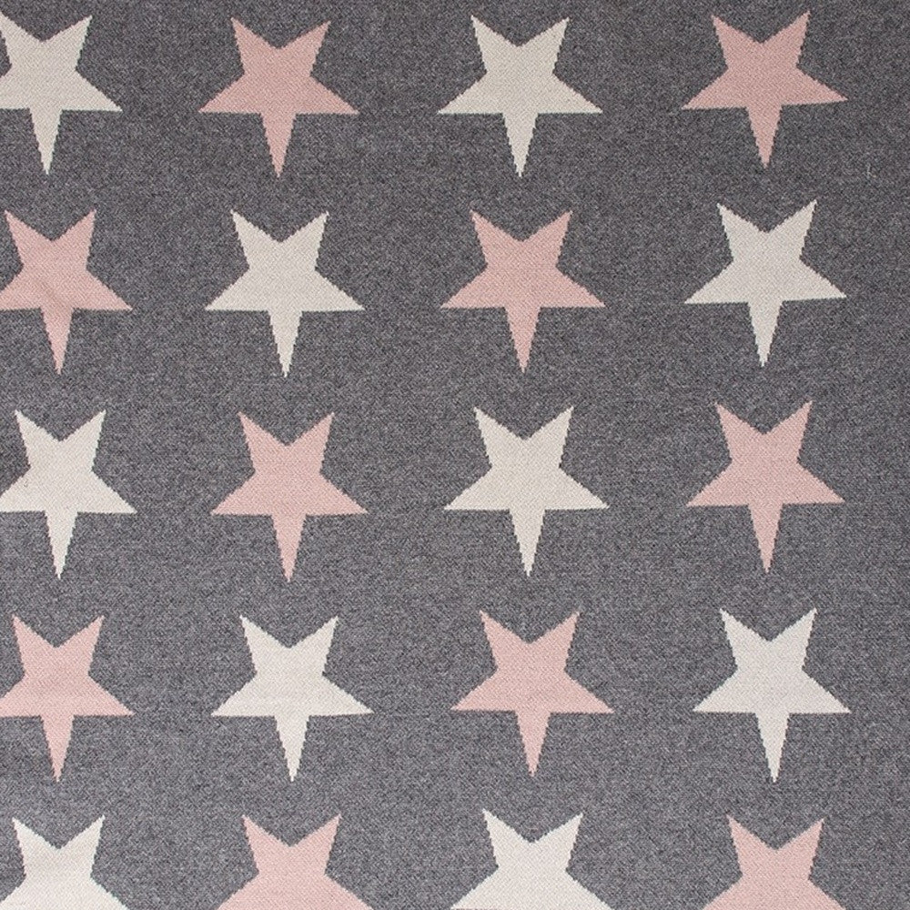 Grey Ivory And Pink Stars Knitted Baby Blanket