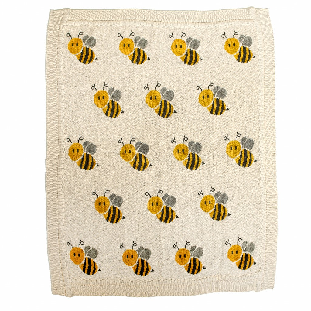 Ivory Honeybee Knitted Baby Blanket