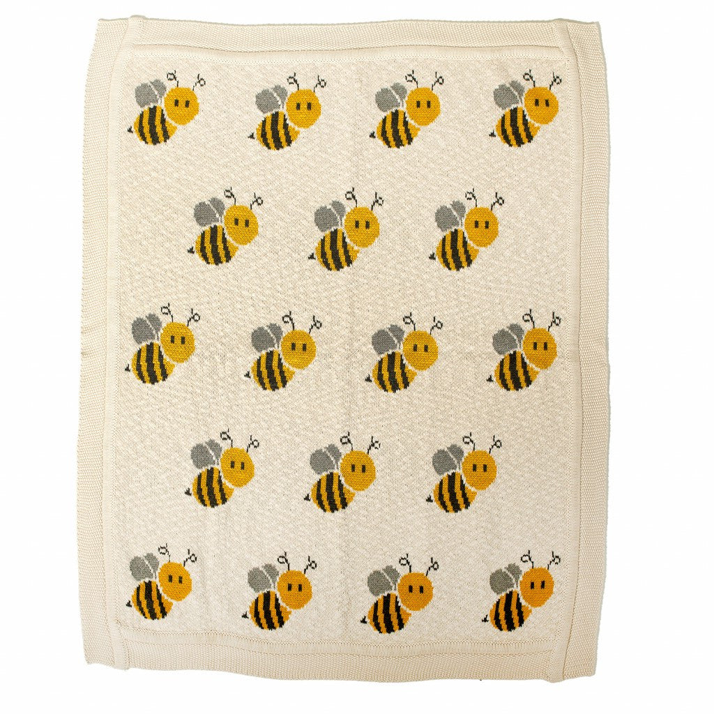 Ivory Honeybee Knitted Baby Blanket