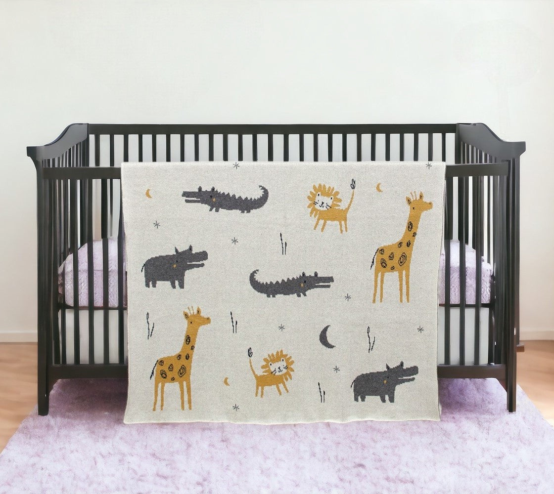 Zoo Animals Woven Knitted Baby Blanket