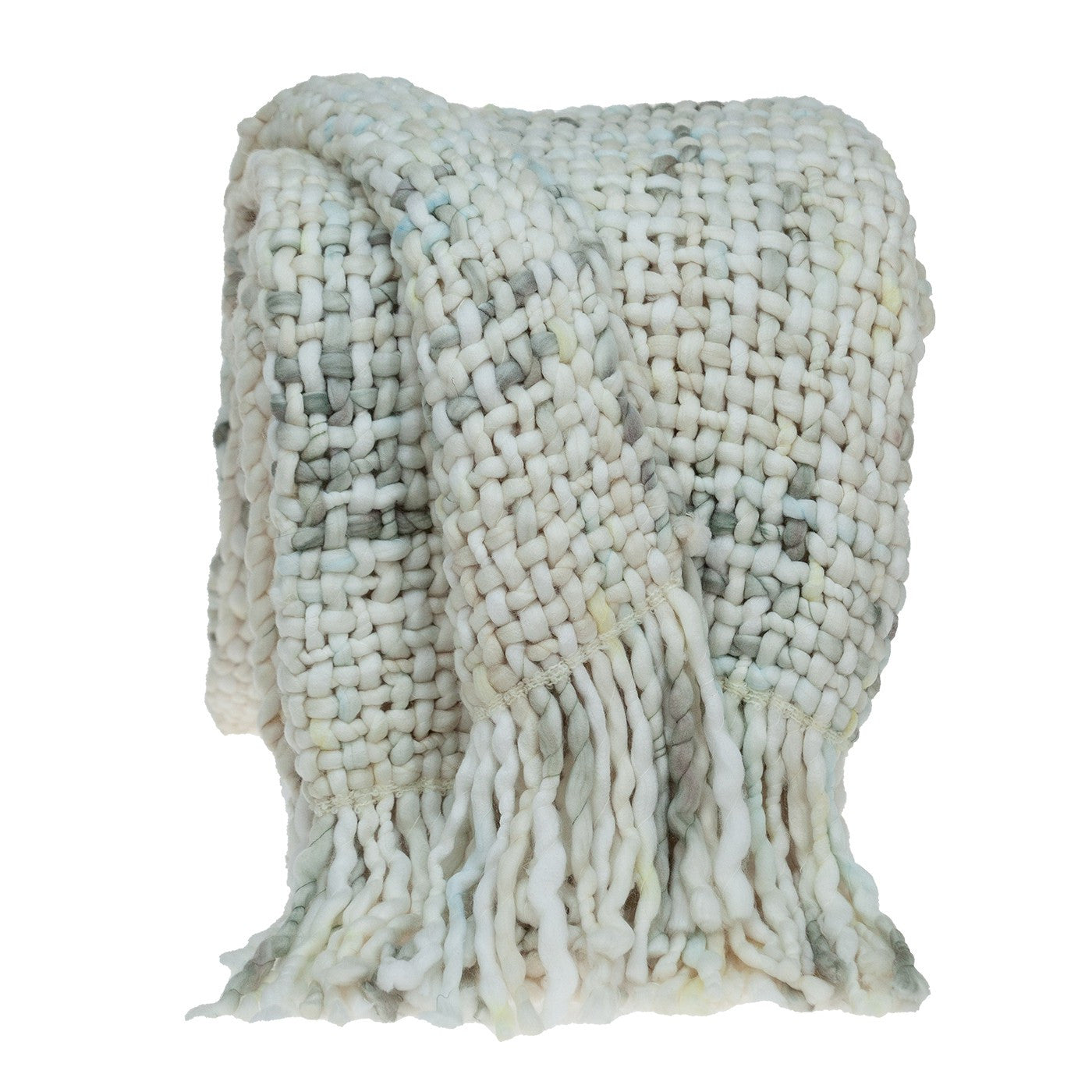 50" X 60" White and Natural Basketweave Acrylic Plush Throw Blanket with Tassels