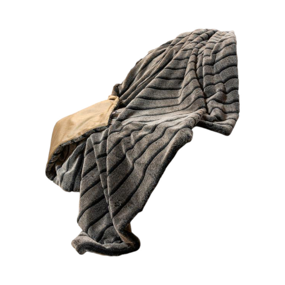 Gray Faux Fur Striped Plush Throw