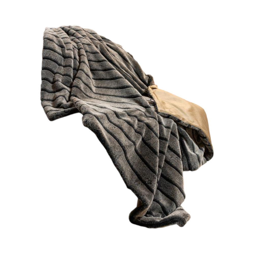 Gray Faux Fur Striped Plush Throw