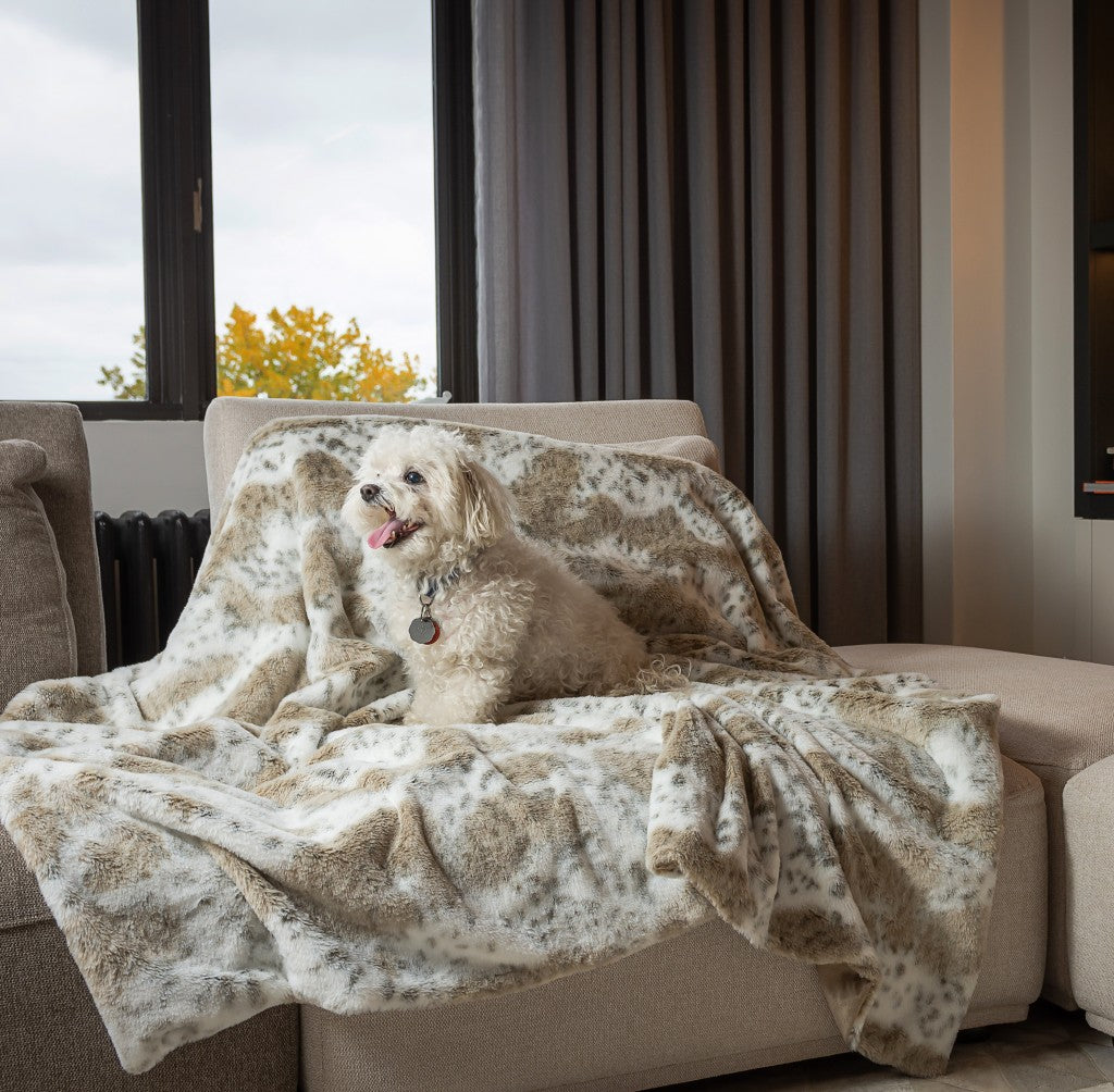 Brown And White Faux Fur Ombre Plush Throw