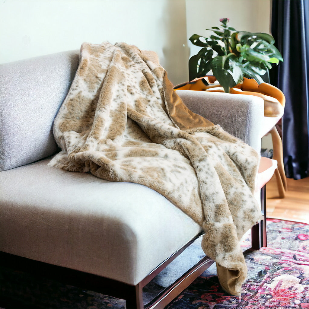 Brown And White Faux Fur Ombre Plush Throw