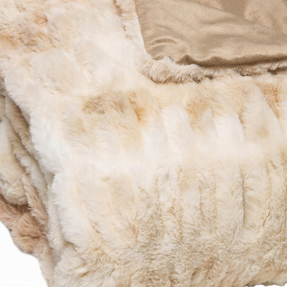 Chunky Sectioned Shades Of Beige Faux Fur Throw Blanket