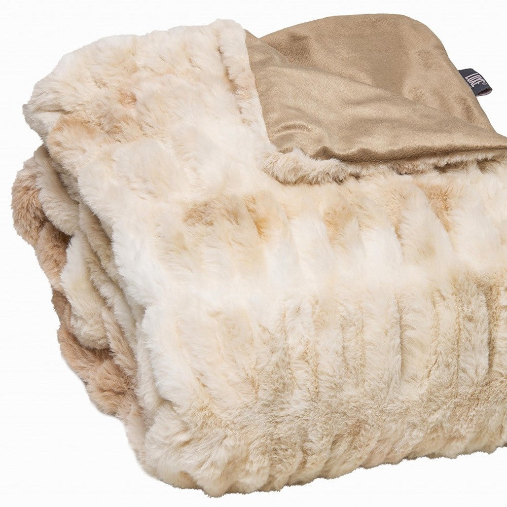 Chunky Sectioned Shades Of Beige Faux Fur Throw Blanket