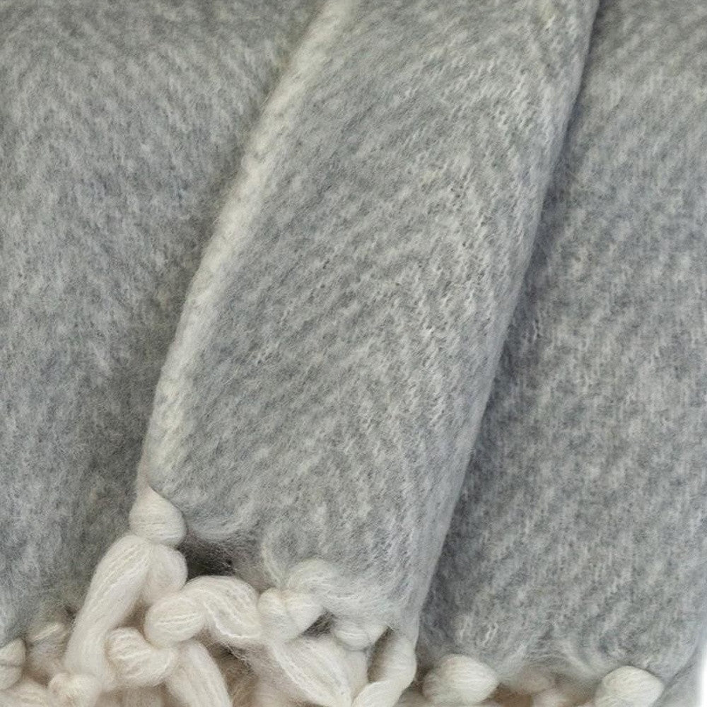 Super Soft Gray and White Chevron Handloomed Mohair Throw Blanket