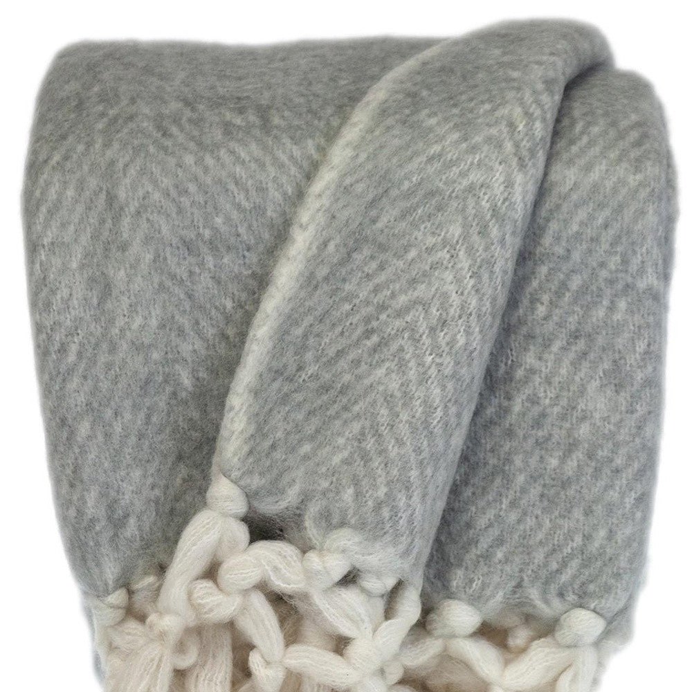 Super Soft Gray and White Chevron Handloomed Mohair Throw Blanket