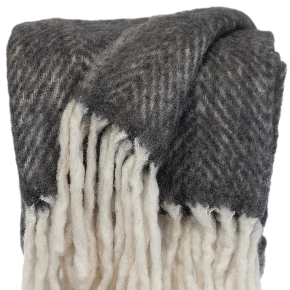 Super Soft Black and White Handloomed Mohair Throw Blanket