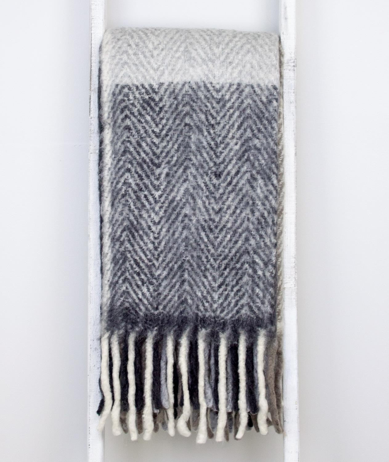 Cozy Gray and White Striped Handloomed Throw Blanket