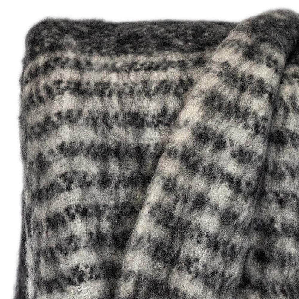 Super Soft Black and White Chevron and Striped Handloomed Mohair Throw Blanket