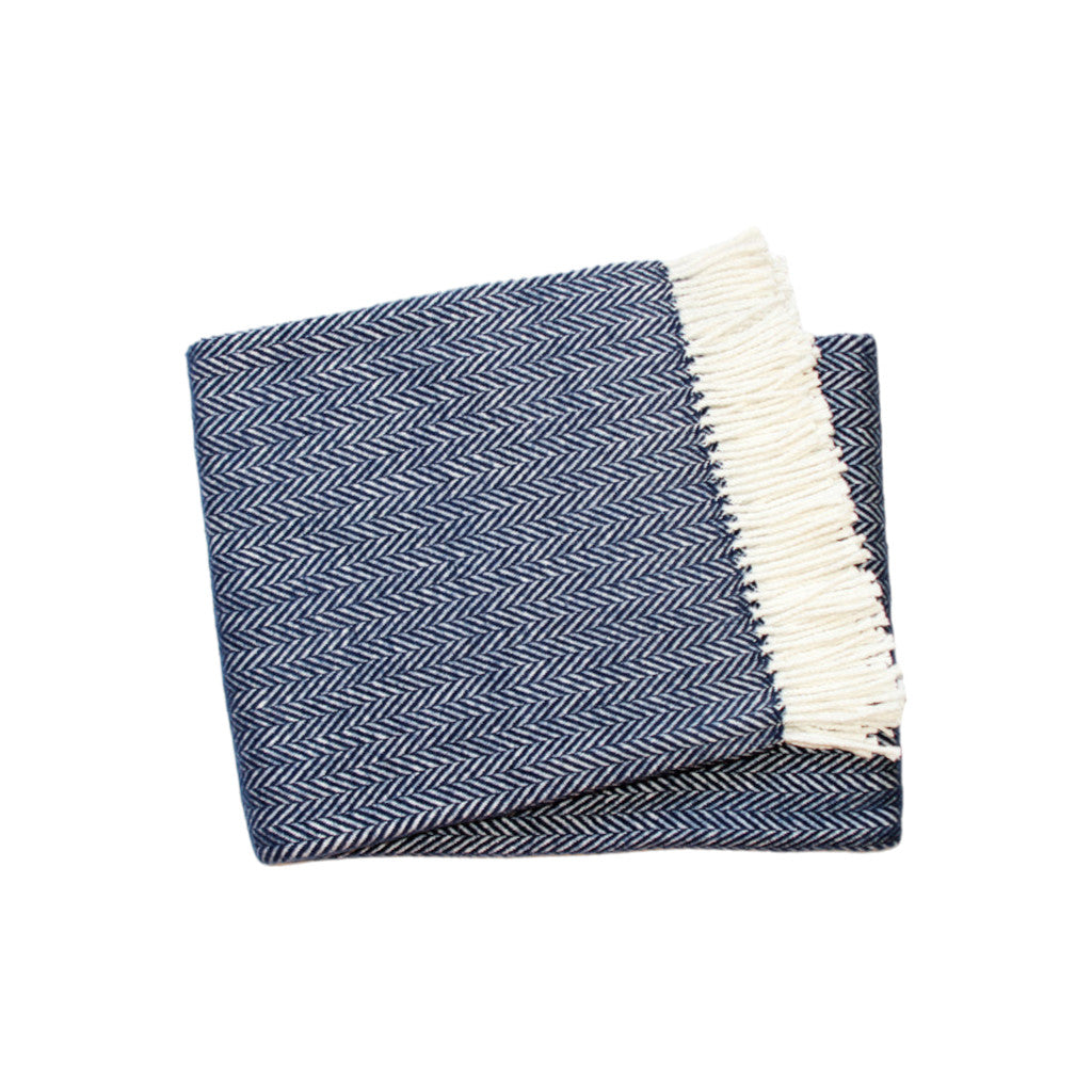 Navy Blue and White Dreamy Soft Herringbone Throw Blanket