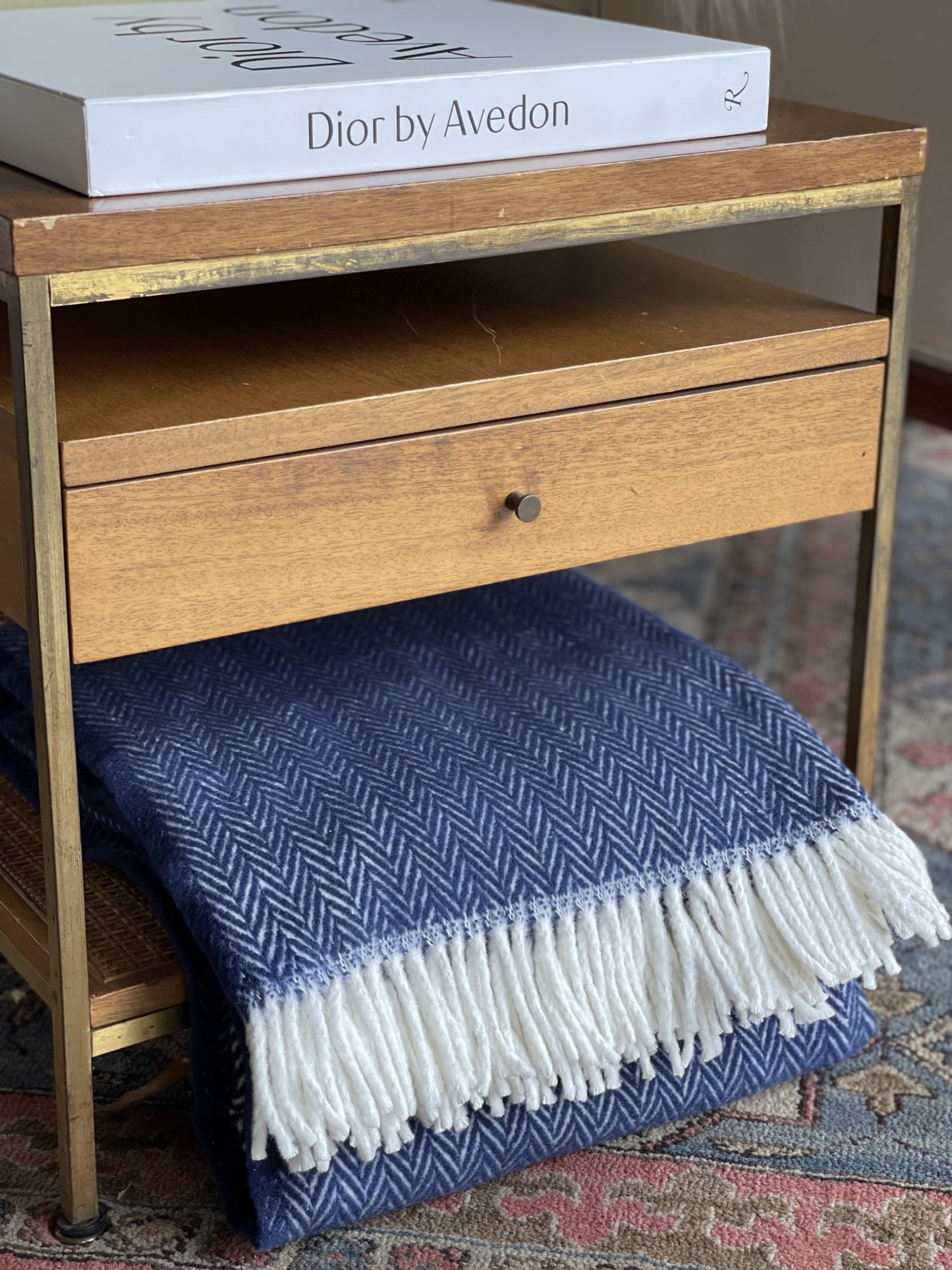 Navy Blue and White Dreamy Soft Herringbone Throw Blanket