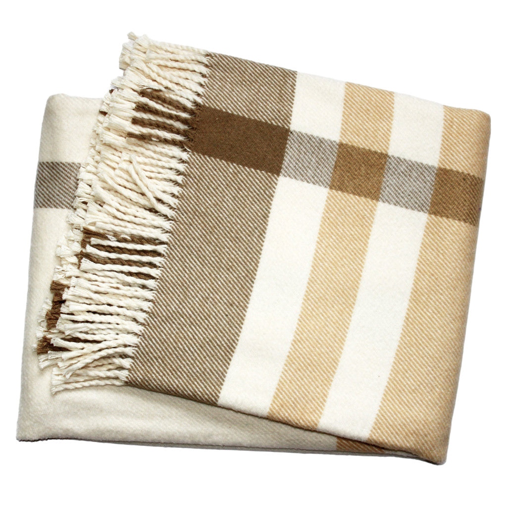 Plush Multi Beige Plaid Throw Blanket with Tassels