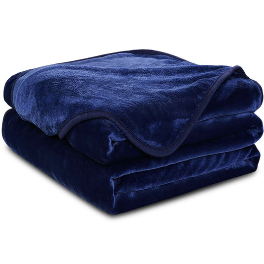 Blue Woven Polyester Solid Color Reversable Twin Blanket