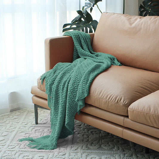 Green Knitted Acrylic Gingham Reversable Twin Blanket