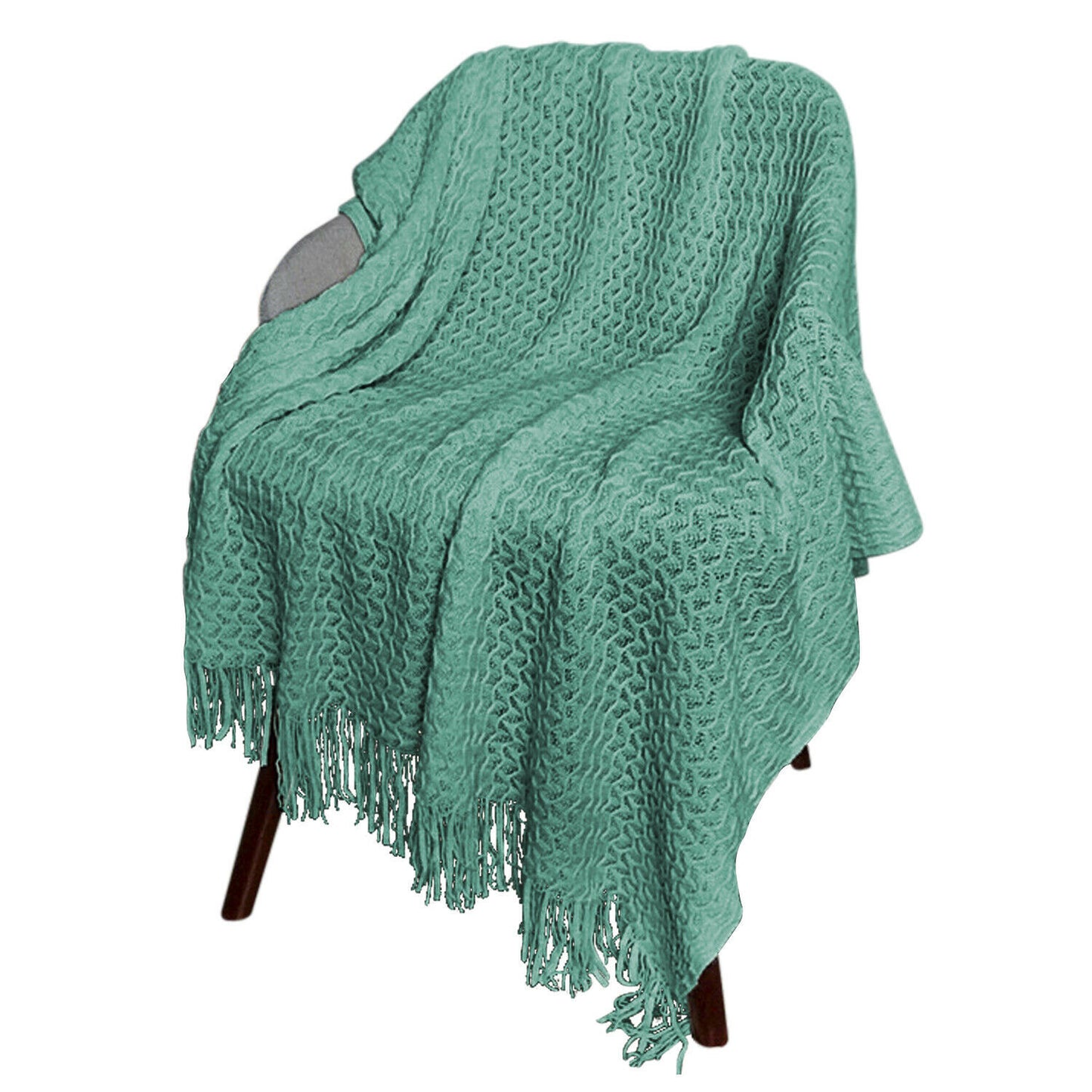 Green Knitted Acrylic Gingham Reversable Twin Blanket