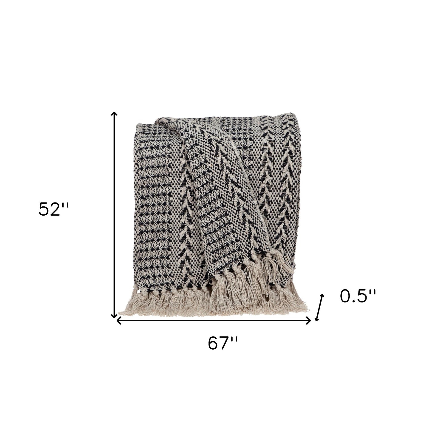 Black and Beige Herringbone Woven Throw Blanket