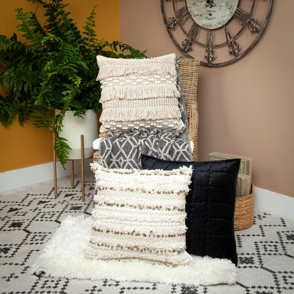 Grey and Beige Handloom Geometric Woven Throw Blanket