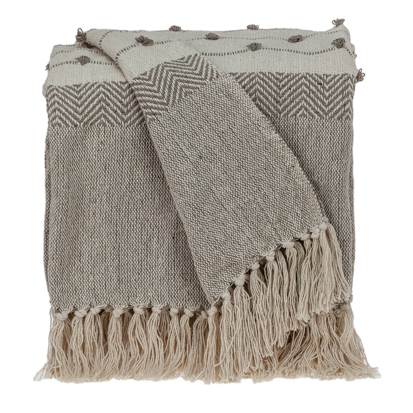 Tufted Beige Fringed Woven Handloom Throw