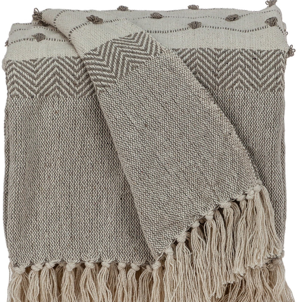 Tufted Beige Fringed Woven Handloom Throw