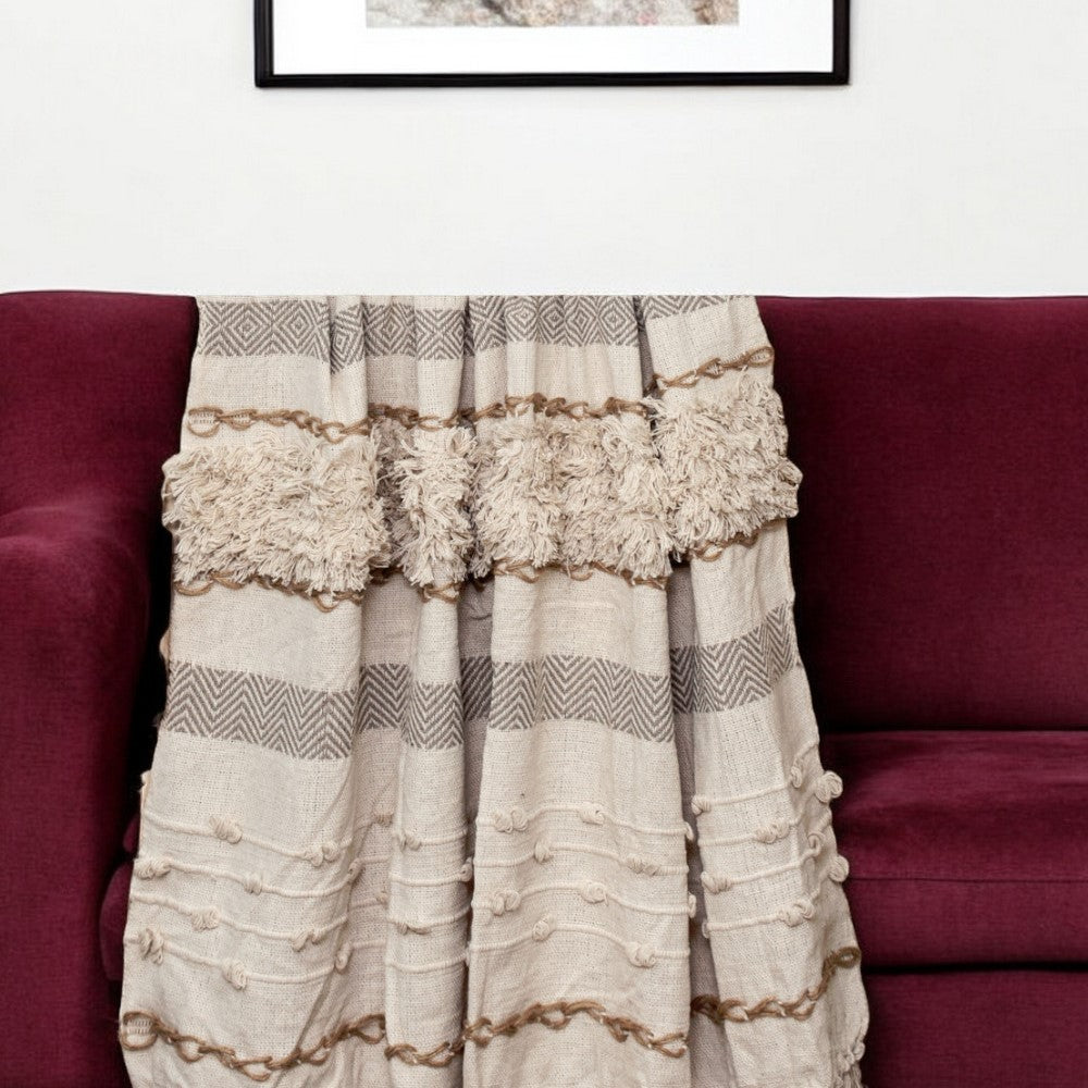 Classic Boho Fringed and Textured Woven Handloom Throw