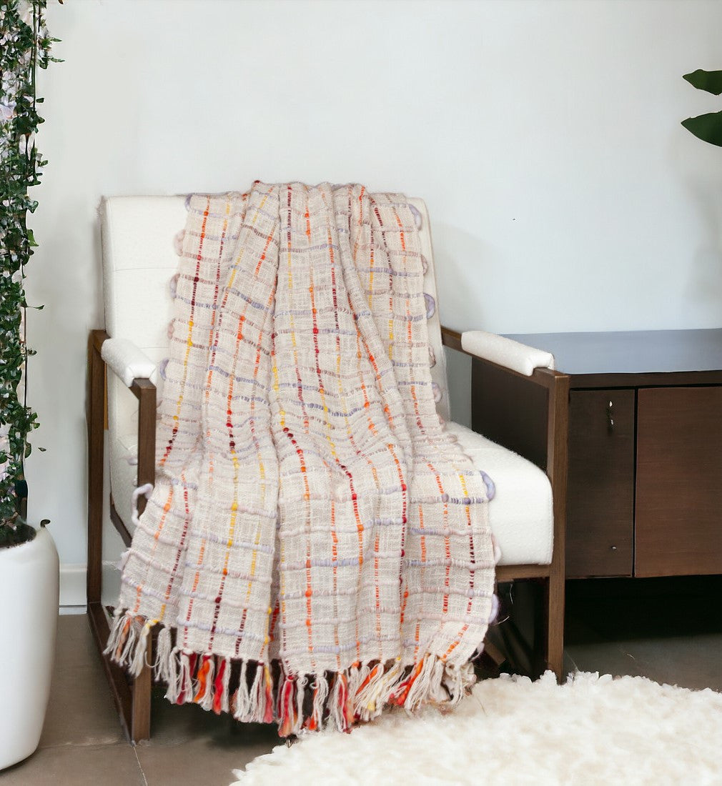 Fire and Beige Textured Woven Handloom Throw