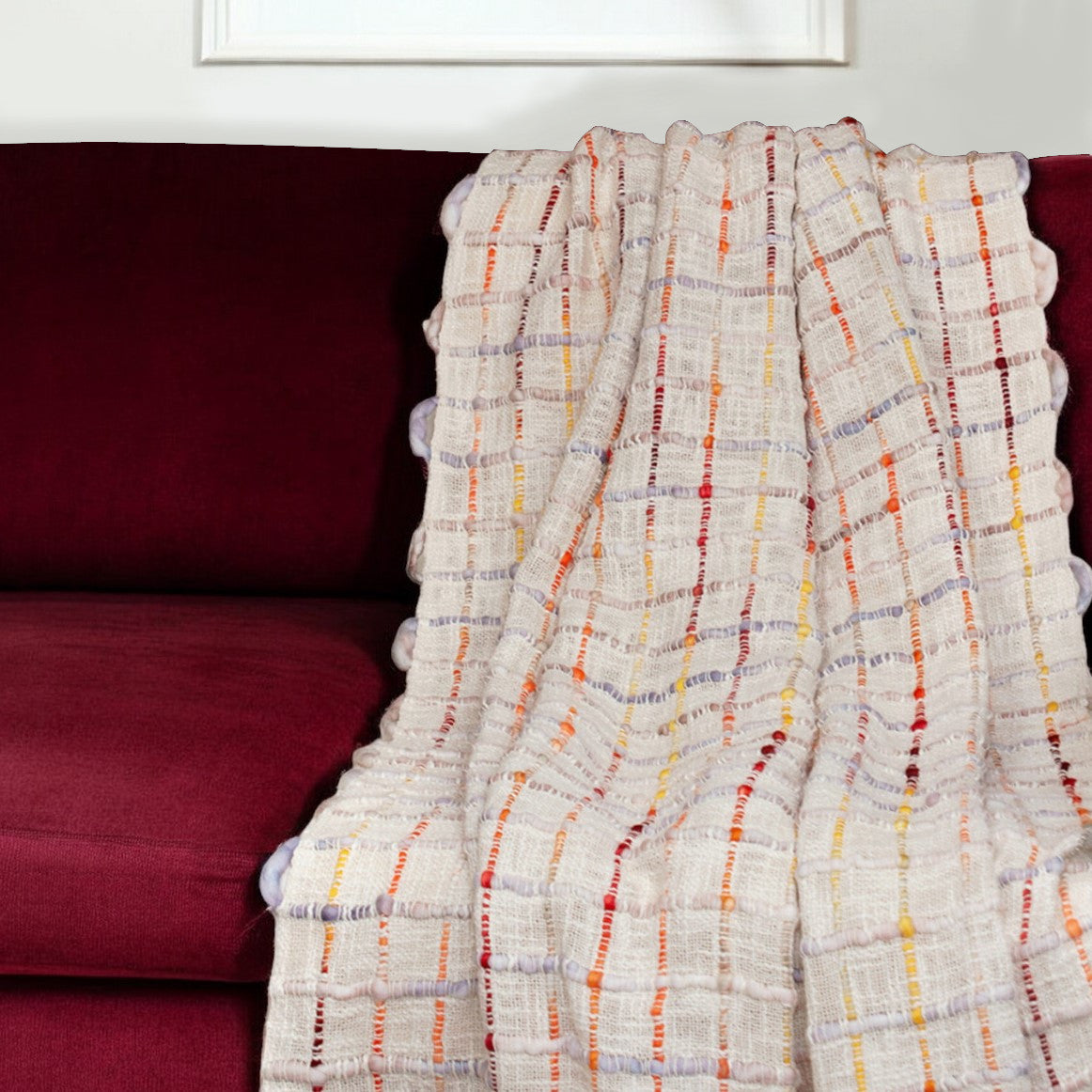 Fire and Beige Textured Woven Handloom Throw