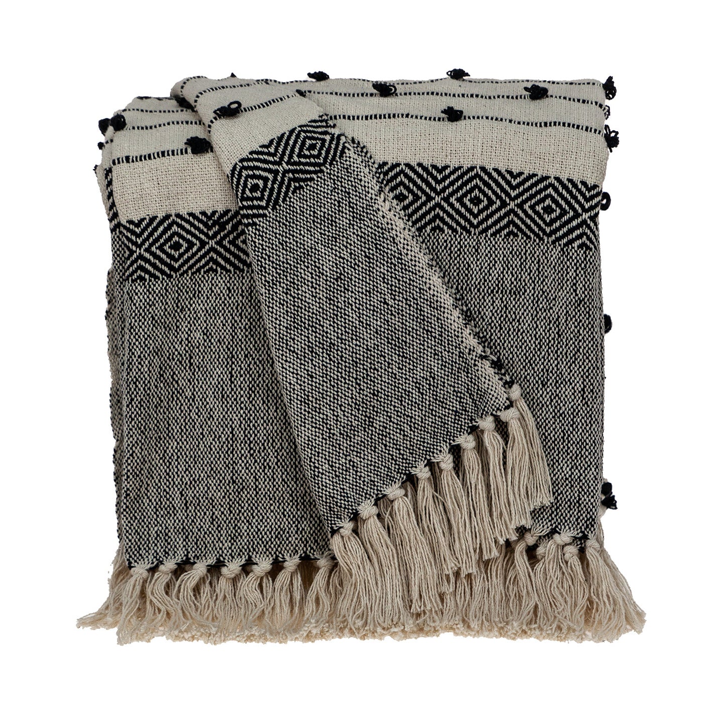 52" X 67" Beige and Black Woven Wool Throw Blanket